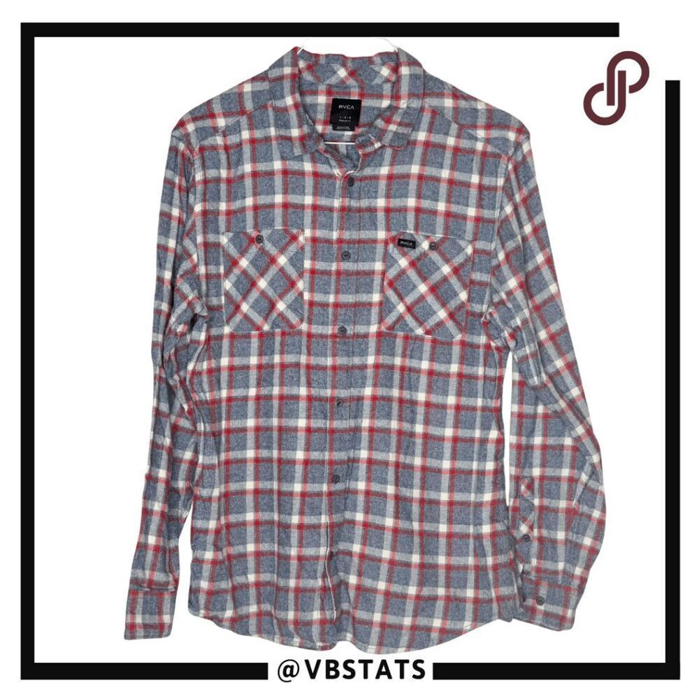 RVCA Men's Hero Plaid Long Sleeve Flannel Button Up Shirt Multicolor Large